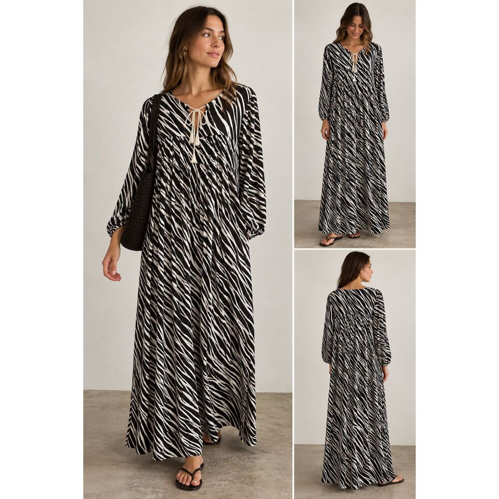 ANINE BING Zebra Print Relaxed Maxi Dress Small